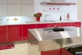 Red island kitchen silver modern interior house