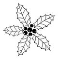 Red Isolated Christmas Holly Flower in Black and White Colours. Vector Holly Berries Royalty Free Stock Photo