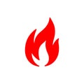 Red isolated icon of fire, flame on white background. Silhouette of bonfire. Flat design