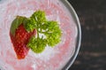 Red Italian Soda Cold Beverage and Strawberry Fruit and Parsley Flatlay Half 2 Royalty Free Stock Photo