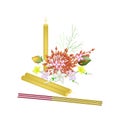 Red Ixora Flowers with Joss Sticks and Candle