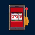 Red jackpot lucky wins slot machine on mobile phone Royalty Free Stock Photo