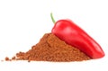Red jalapeno chili pepper and pile of ground pepper isolated on white background Royalty Free Stock Photo
