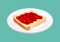 Red jam spread on toast bread. Plate of strawberry jelly sandwich. Royalty Free Stock Photo