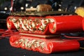 Red Javanese Gamelan. Traditional musical instruments from Indonesia