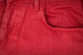 Red jeans fabric with pocket Royalty Free Stock Photo