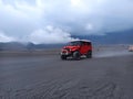 Red jeep in bromo mountain