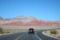 Red jeep, road, scenery