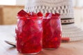 Red jelly, cut into dice, inside two glasses of glass Royalty Free Stock Photo