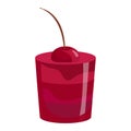 Red jelly dessert with cherry on top. Glossy gelatin snack with fruit. Sweet food and dessert enjoyment vector