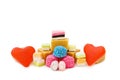 Red jelly hearts and mix of sweets