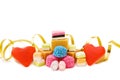 Red jelly hearts and mix of sweets Royalty Free Stock Photo