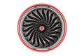 Red jet engine, front view. 3D rendering
