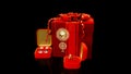 Red jewellery surprise gift box with chaplet ring and shackles with diamonds - on black, isolated, fictitious design - object 3D