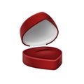 Red jewelry container in shape of heart. Realistic box for golden expensive jewelry ring