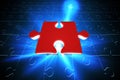 Red jigsaw piece on blue puzzle Royalty Free Stock Photo