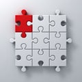 Red jigsaw puzzle piece stand out from the crowd different concept on white wall Royalty Free Stock Photo