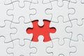 Red jigsaw puzzle pieces on red background. Copy space and business concept Royalty Free Stock Photo