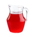 Red juice in glass pitcher on white background. Royalty Free Stock Photo