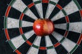 Red juicy apple in the center of target board Royalty Free Stock Photo