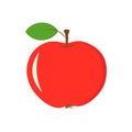 Red juicy apple on stem with leaf. Healthy diet fruits Thanksgiving icon