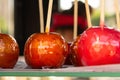 Red juicy apples caramelized set sweets fair halloween festival Royalty Free Stock Photo