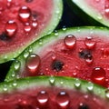 Red and juicy pulp of ripe watermelon close-up with black seeds inside Royalty Free Stock Photo
