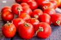 Red juicy tomatoes cherry on dark wooden board Royalty Free Stock Photo