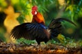 Red Junglefowl - Gallus gallus tropical bird in the family Phasianidae. It is the primary progenitor of the domestic chicken