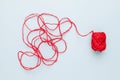 Red jute rope with complicated end of rope