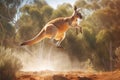 Red Kangaroo Jumping in the Wild Royalty Free Stock Photo