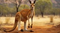Red Kangaroo standing up in grasslands. AI Generative