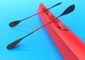 Red Kayak over a blue reflective background