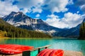 Red kayaks are dried upside down Royalty Free Stock Photo