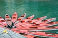 Red Kayaks on sea, halong bay