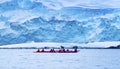 Red Kayaks Tourists Snow Glaciers Mountains Charlotte Bay Antarctica