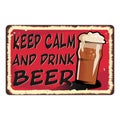 Red Keep calm and drink beer card metal sign Royalty Free Stock Photo