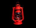 Red Kerosene Lamp On A Black Background, Isolated Object, Close-up, Cut Out
