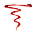 Red ketchup splashes isolated on white background. Drizzle of Barbecue sauce. Top view. Royalty Free Stock Photo