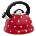 Red kettle with a pattern of white circles isolated on a white b Royalty Free Stock Photo