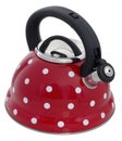 Red kettle with a pattern of white circles isolated on a white b Royalty Free Stock Photo