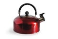 Red kettle with whistle isolated on white Royalty Free Stock Photo