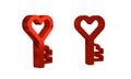 Red Key in heart shape icon isolated on transparent background. Happy Valentines day. Royalty Free Stock Photo