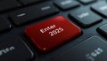 Red keyboard button with Enter 2025 text, symbolizing new beginnings Royalty Free Stock Photo