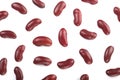 Red kidney bean isolated on white background. Top view. Flat lay