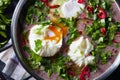 Red kidney Bean Soup with poached eggs Royalty Free Stock Photo