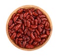 Red kidney bean in wooden bowl isolated on white background. Top view. Flat lay Royalty Free Stock Photo