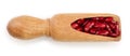 Red kidney bean in wooden scoop isolated on white background. Top view. Flat lay Royalty Free Stock Photo