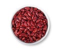 Red kidney beans in ceramic bowl isolated on white background. Top view Royalty Free Stock Photo