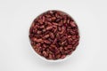 Red kidney beans in white bowl view from above isolated white background Royalty Free Stock Photo